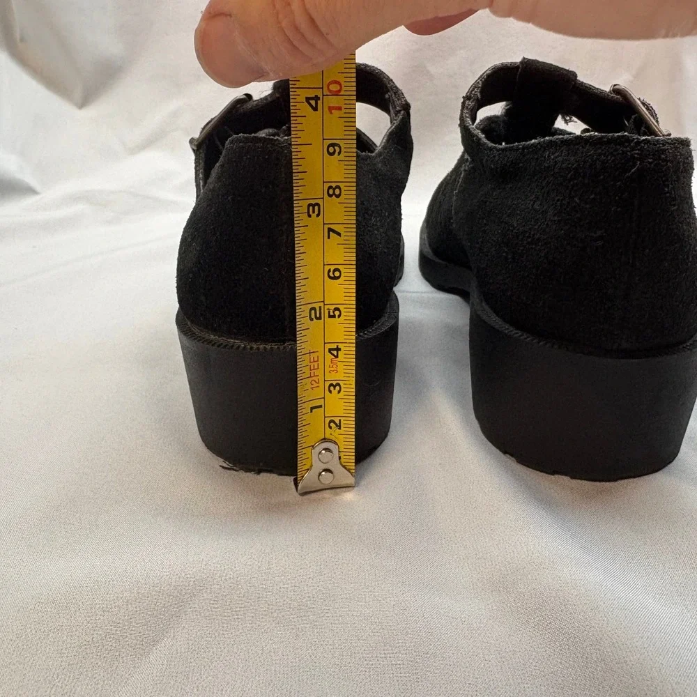 90s Esprit Reflector 74070 Shoes Womens 6 Black Good Vintage Suede Lug Mary Jane